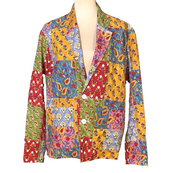 Vintage Jackets & Blazers - Vintage Boho Mod True Patchwork Lined Pockets Art to Wear Blazer Jacket Colorful